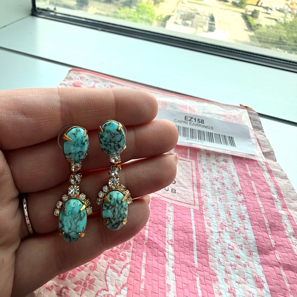 Elizabeth Cole Turquoise Stone Drop Earrings with Gold Accents